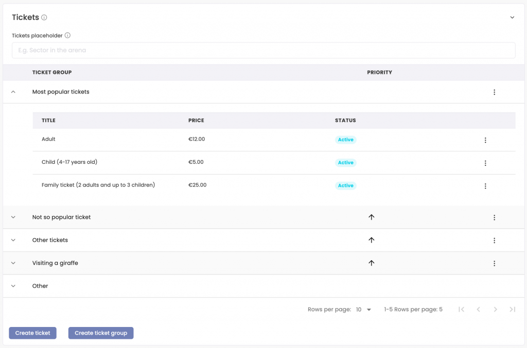 Ticket groups in Bookla portal