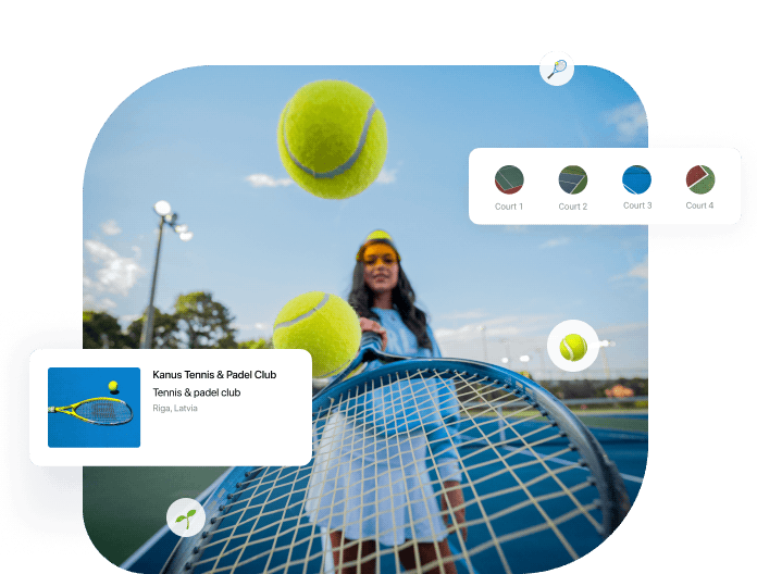 Booking system for tennis, squash and padel
