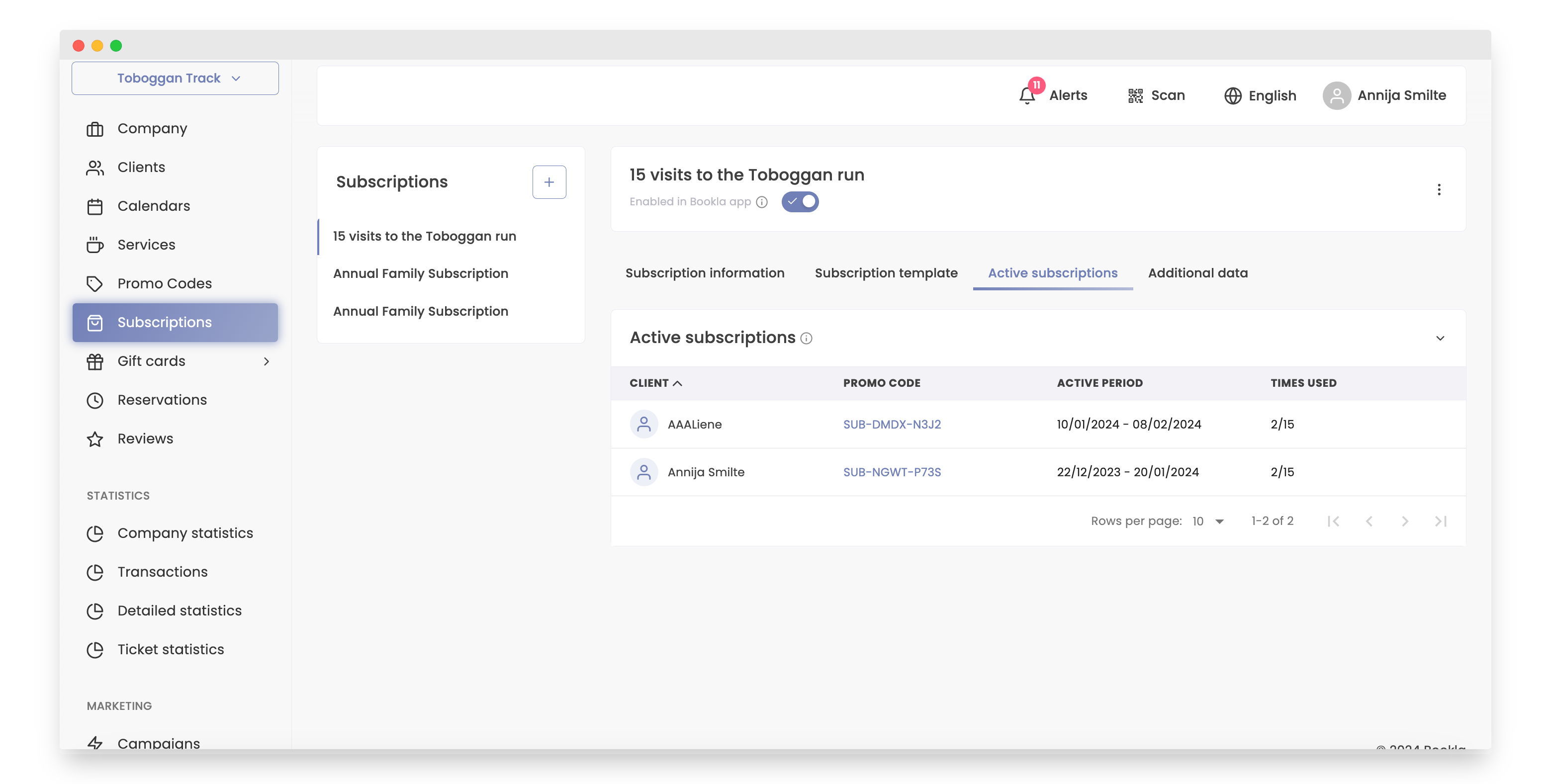 active subscriptions
