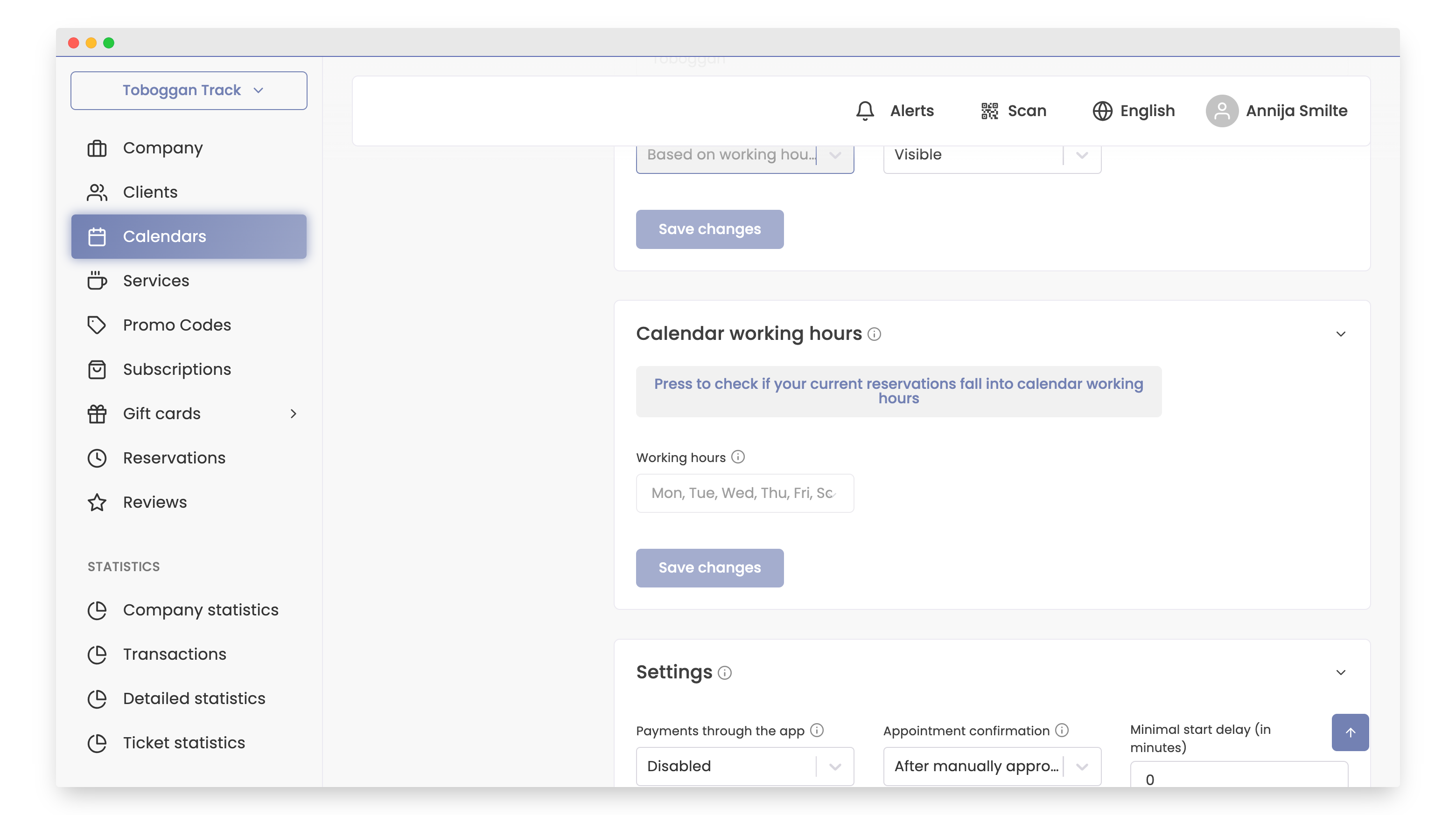 Calendar working hours