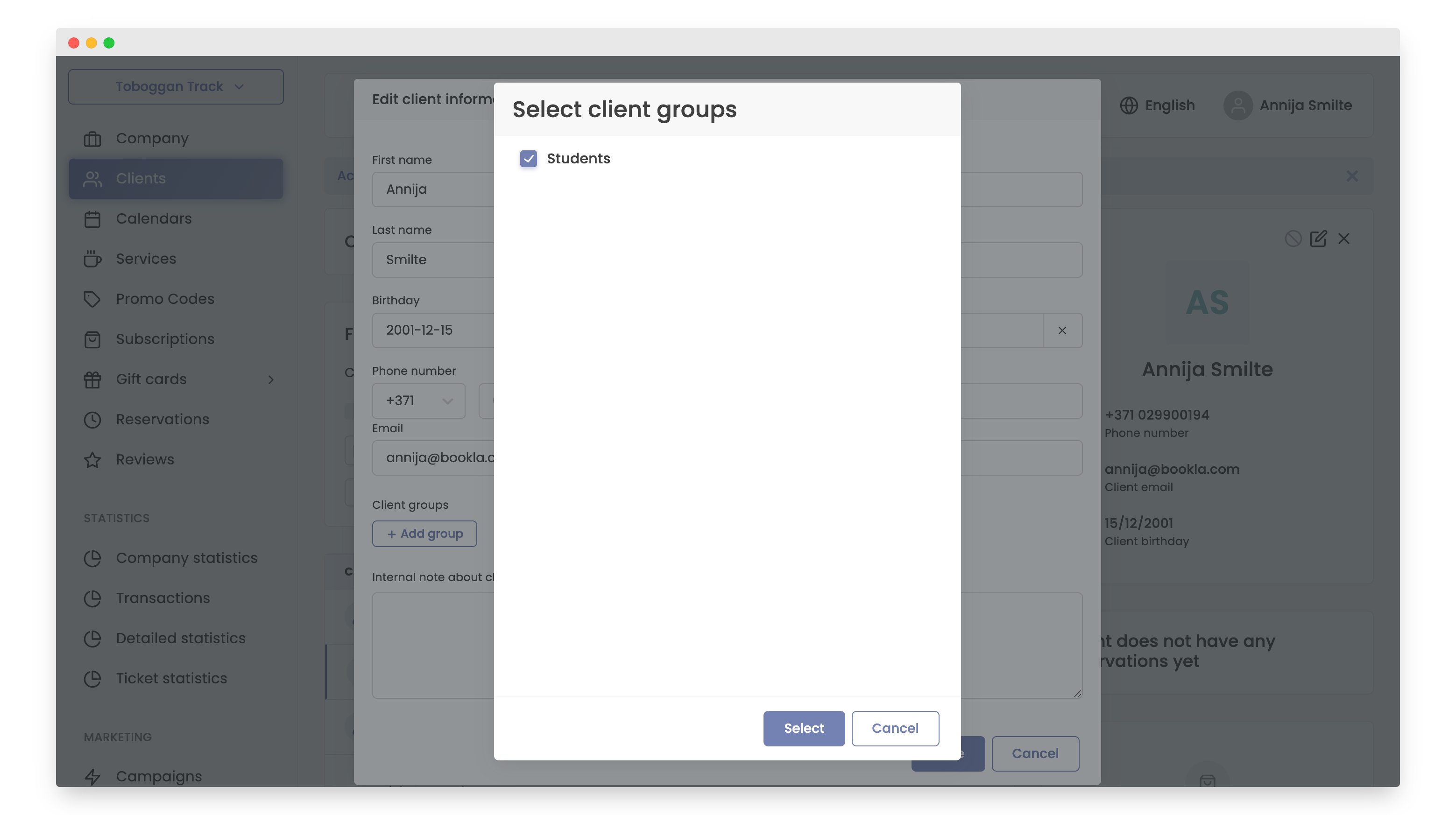 select client group