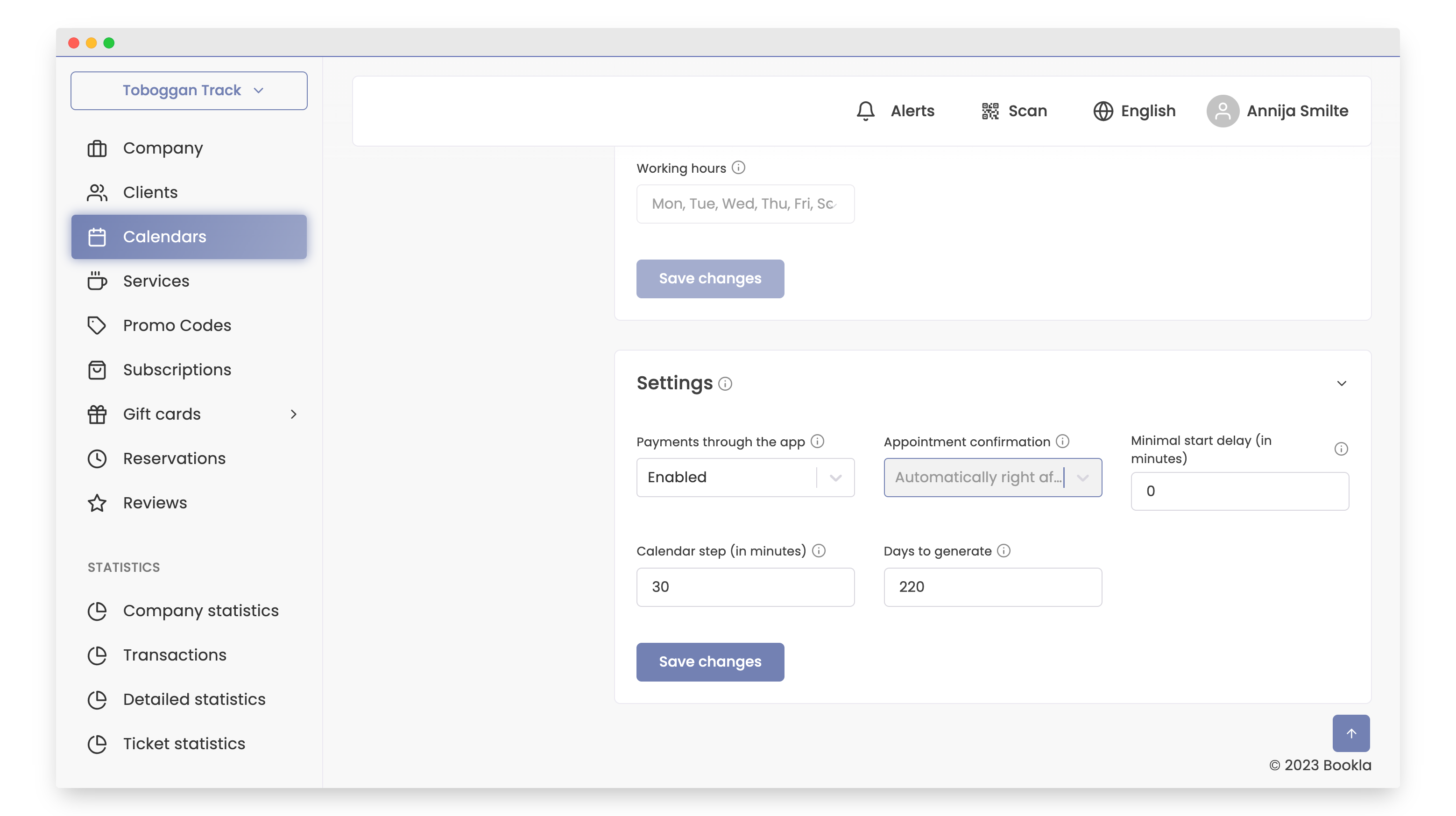 Calendar working hours