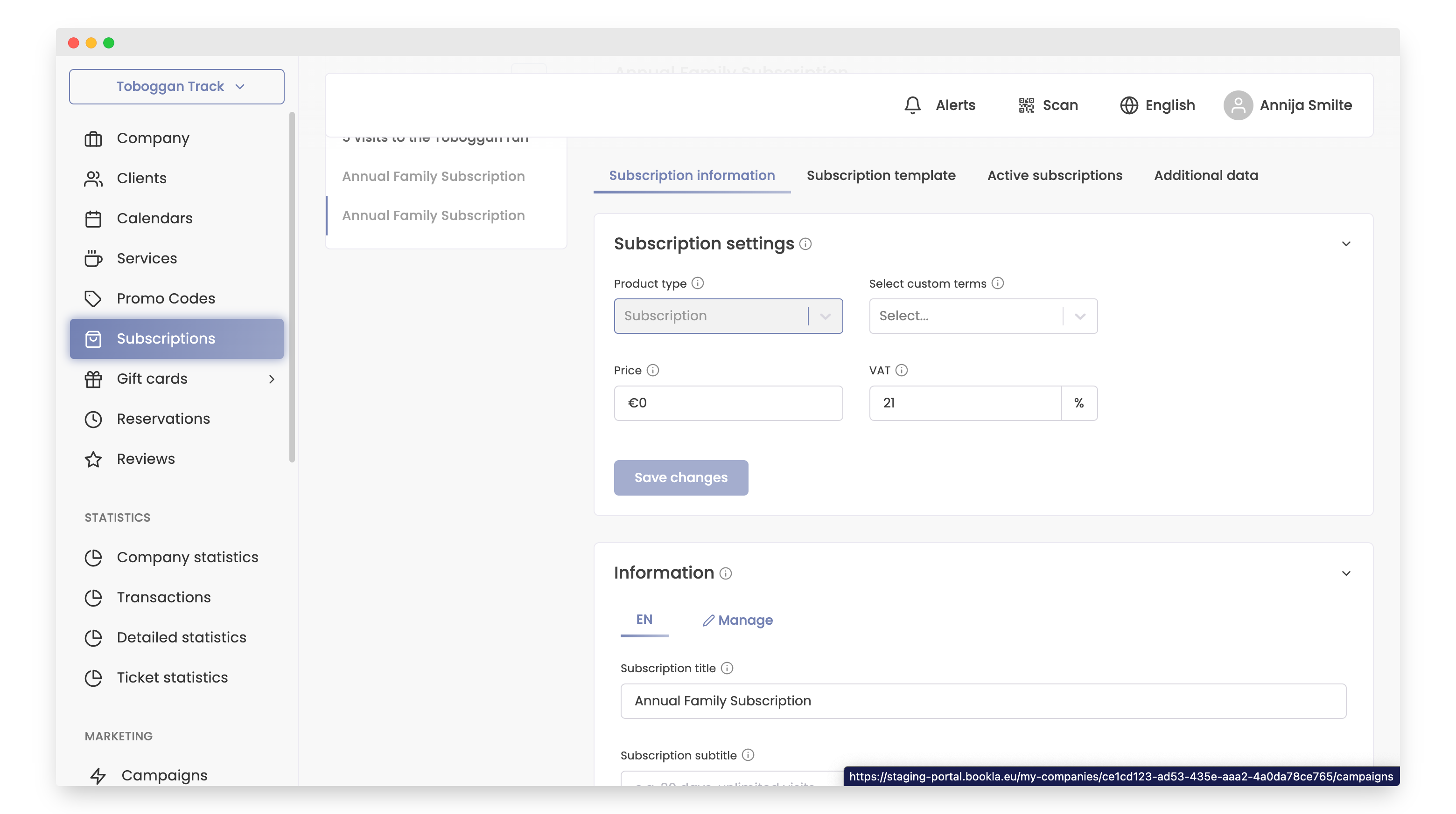 Subscription settings