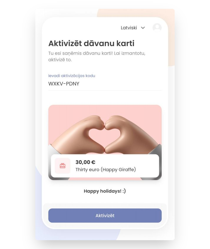 aktivizēt dāvanu karti