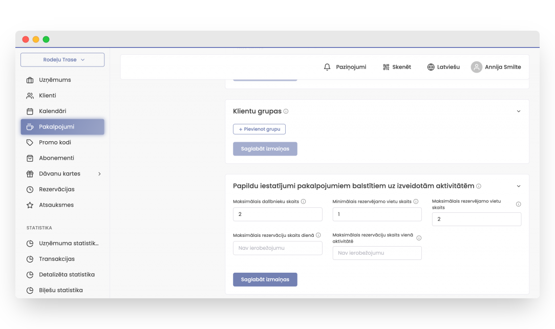 Papildu iestatījumi