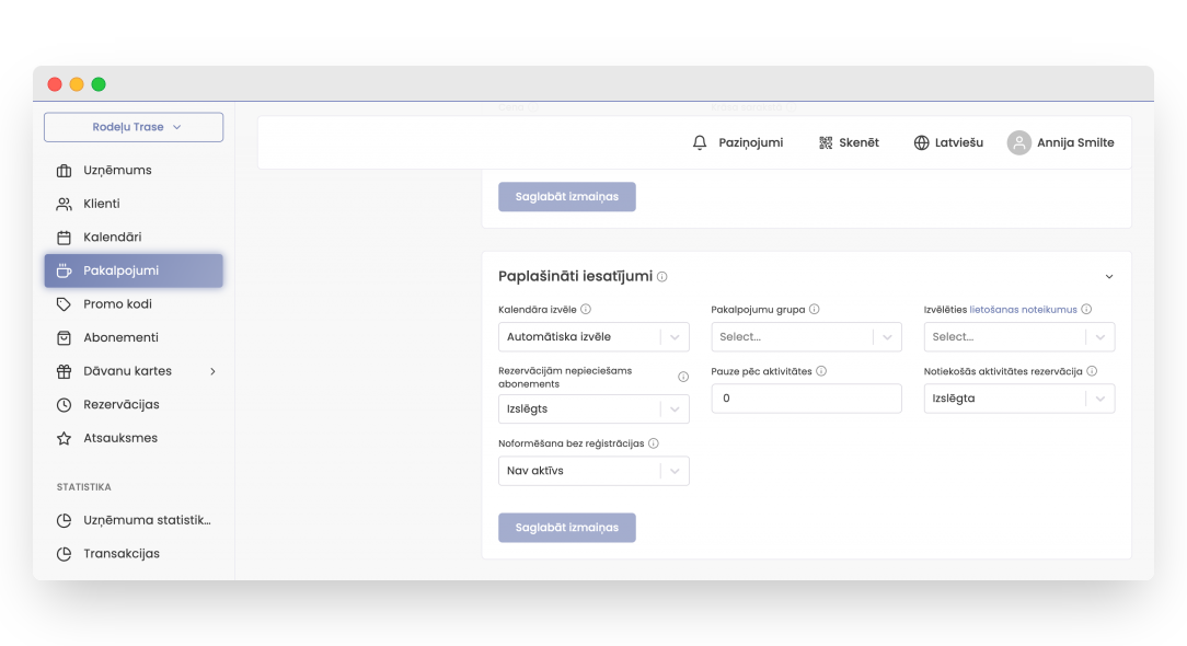 Papildu iestatījumi
