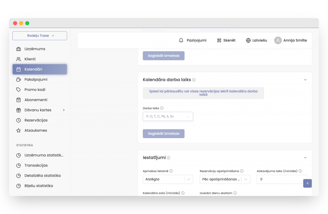 Calendar working hours