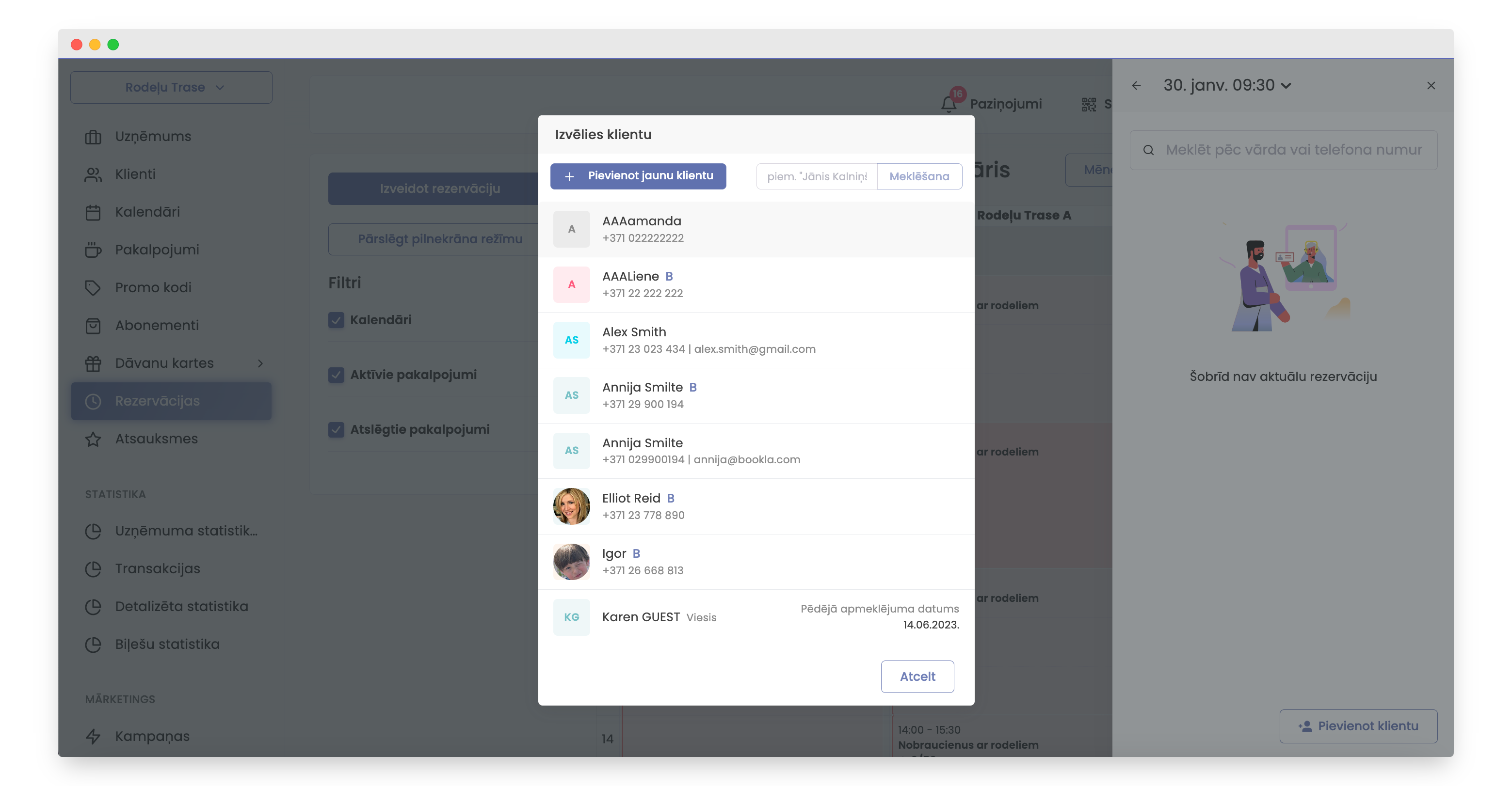 noklikšķiniet uz klienta