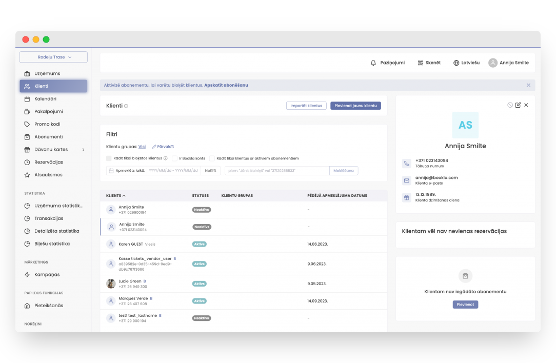 klients veiksmīgi pievienots
