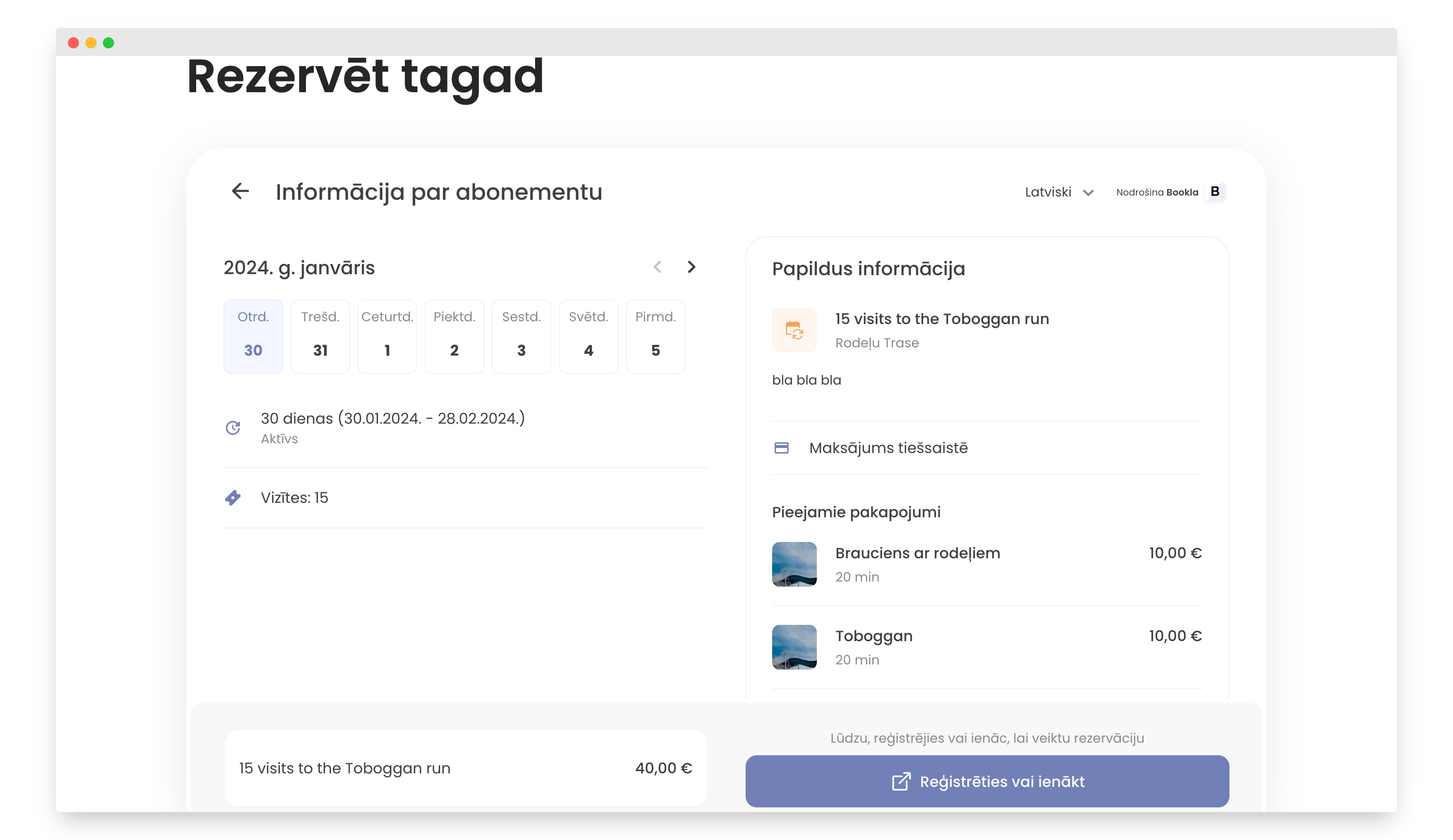 turpināt rezervāciju