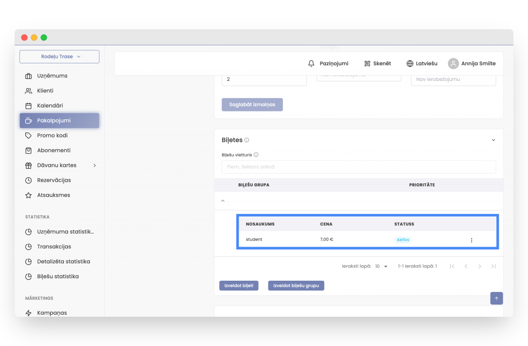 saglabātās biļetes