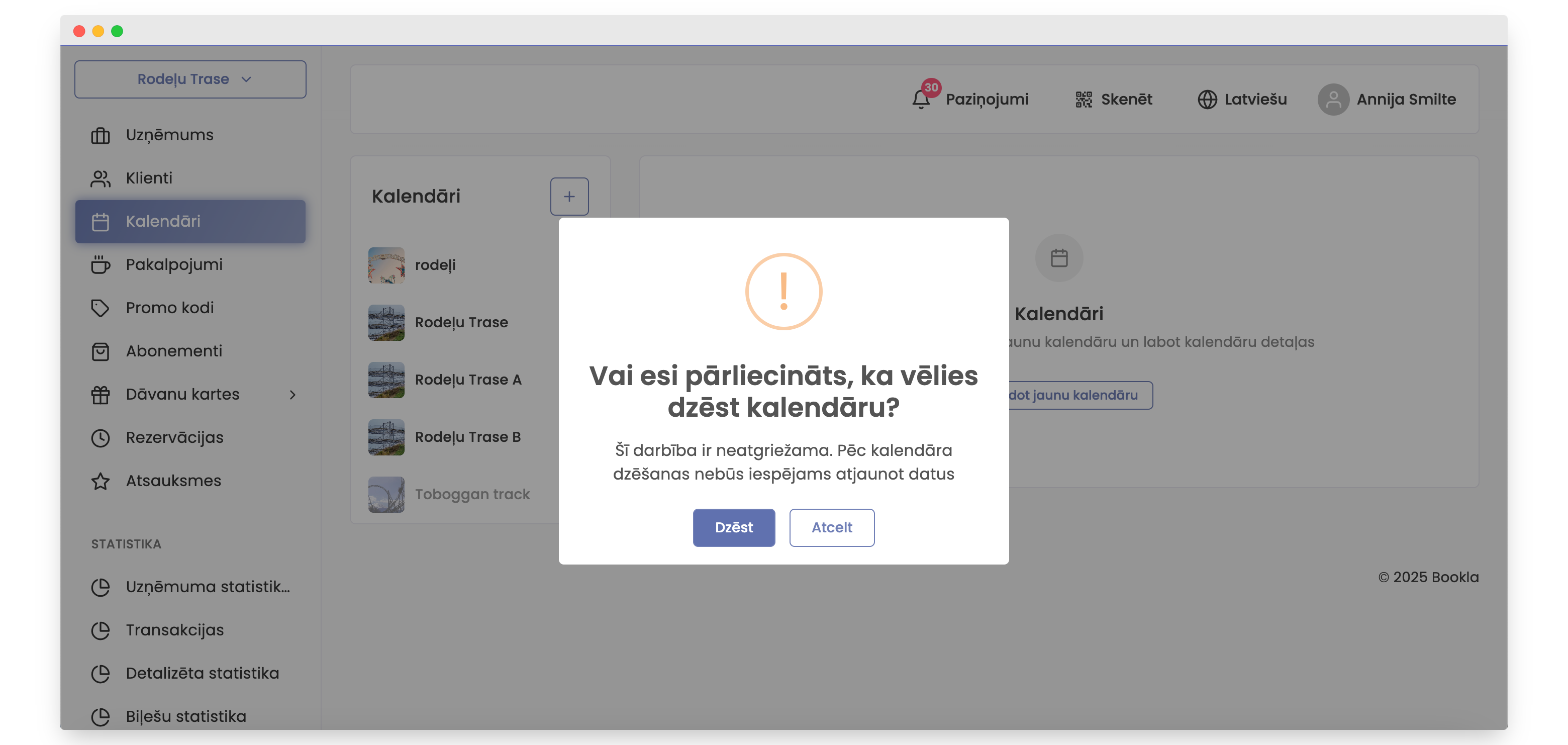 apstiprināt kalendāra dzēšanu