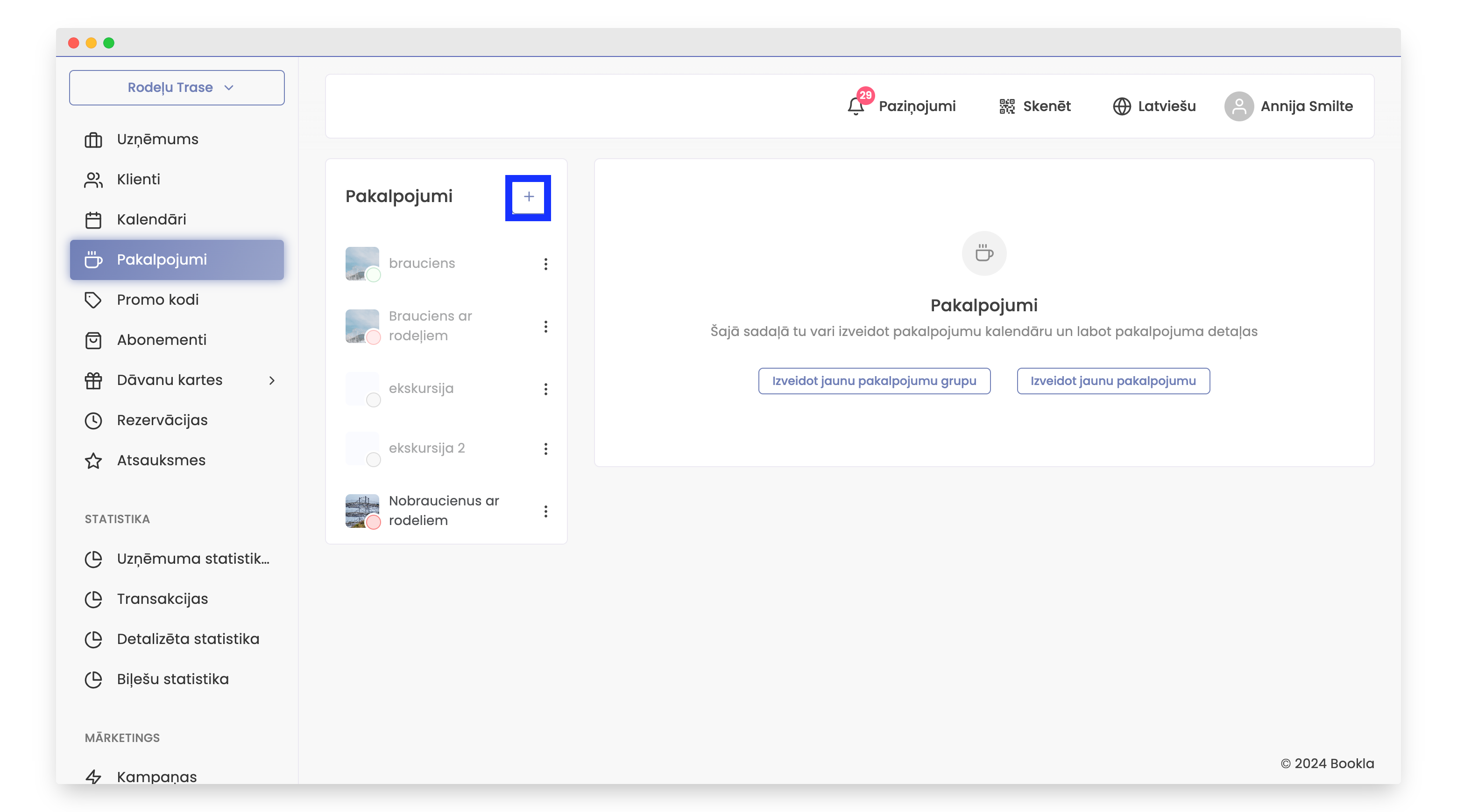 Pakalpojumu grupas izveide