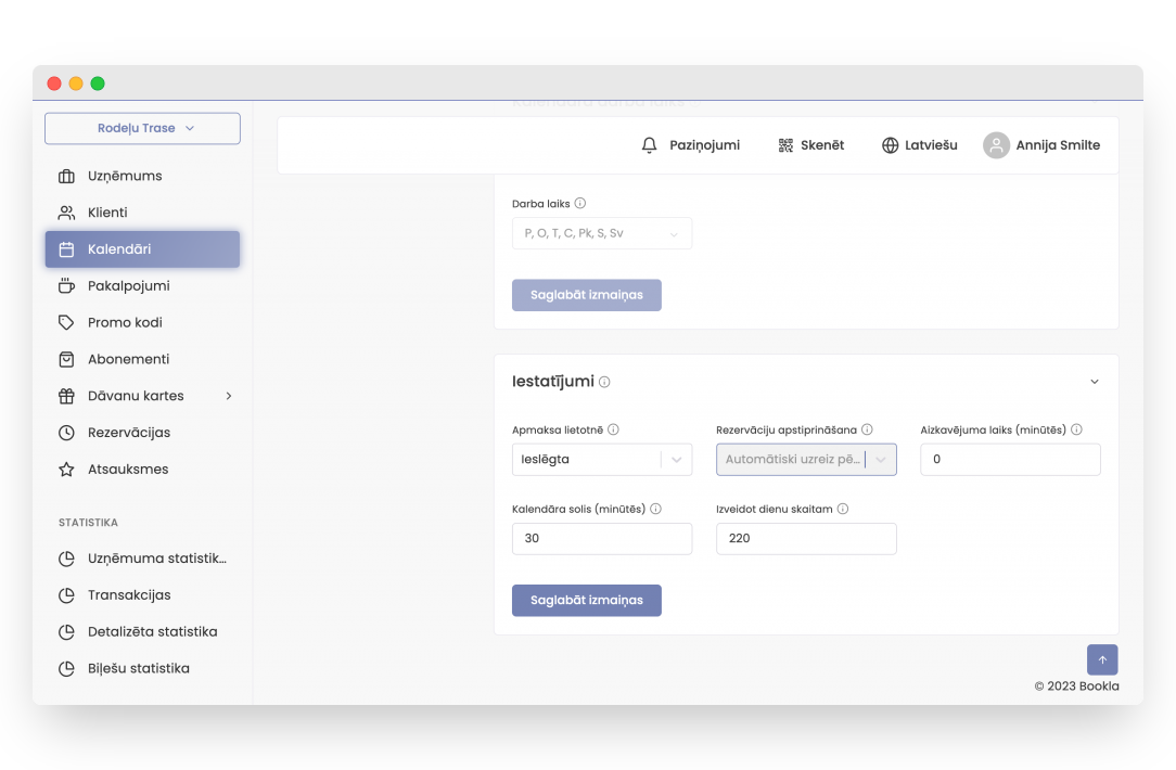 Calendar working hours